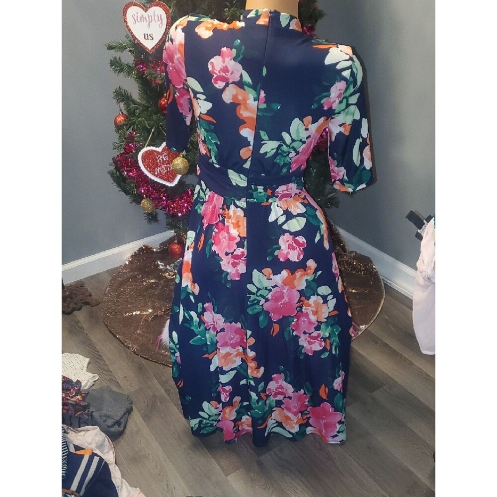 Vince Camuto Navy Floral Wrap Midi Dress - Picture 5 of 7
